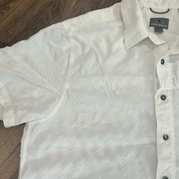 ROYAL ROBBINS short sleeve button front shirt white casual men’s L 89% Modal - Picture 5 of 11
